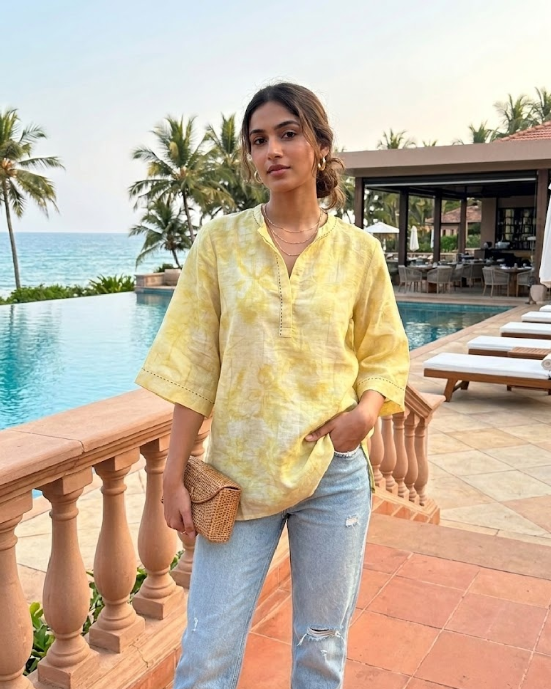 Butter Yellow Linen Printed Shirt