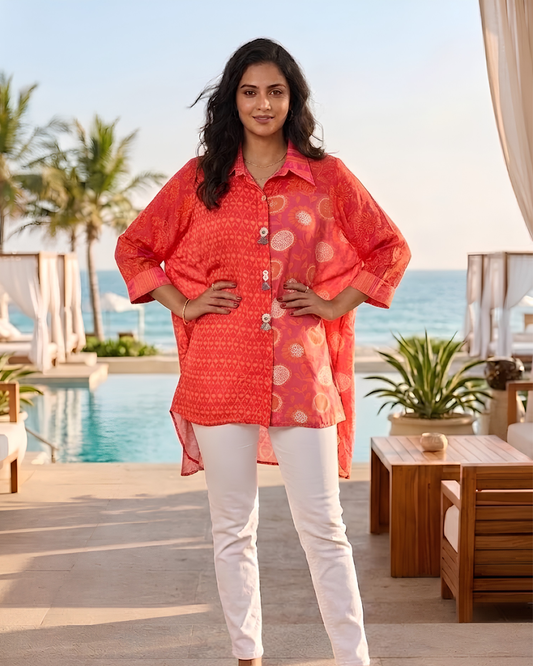 Pink Printed Kimono Shirt