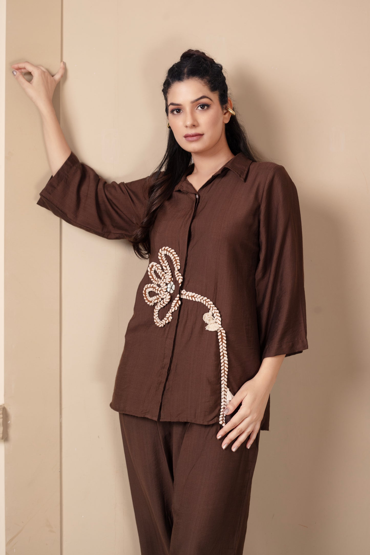 Brown Floral Cord Set