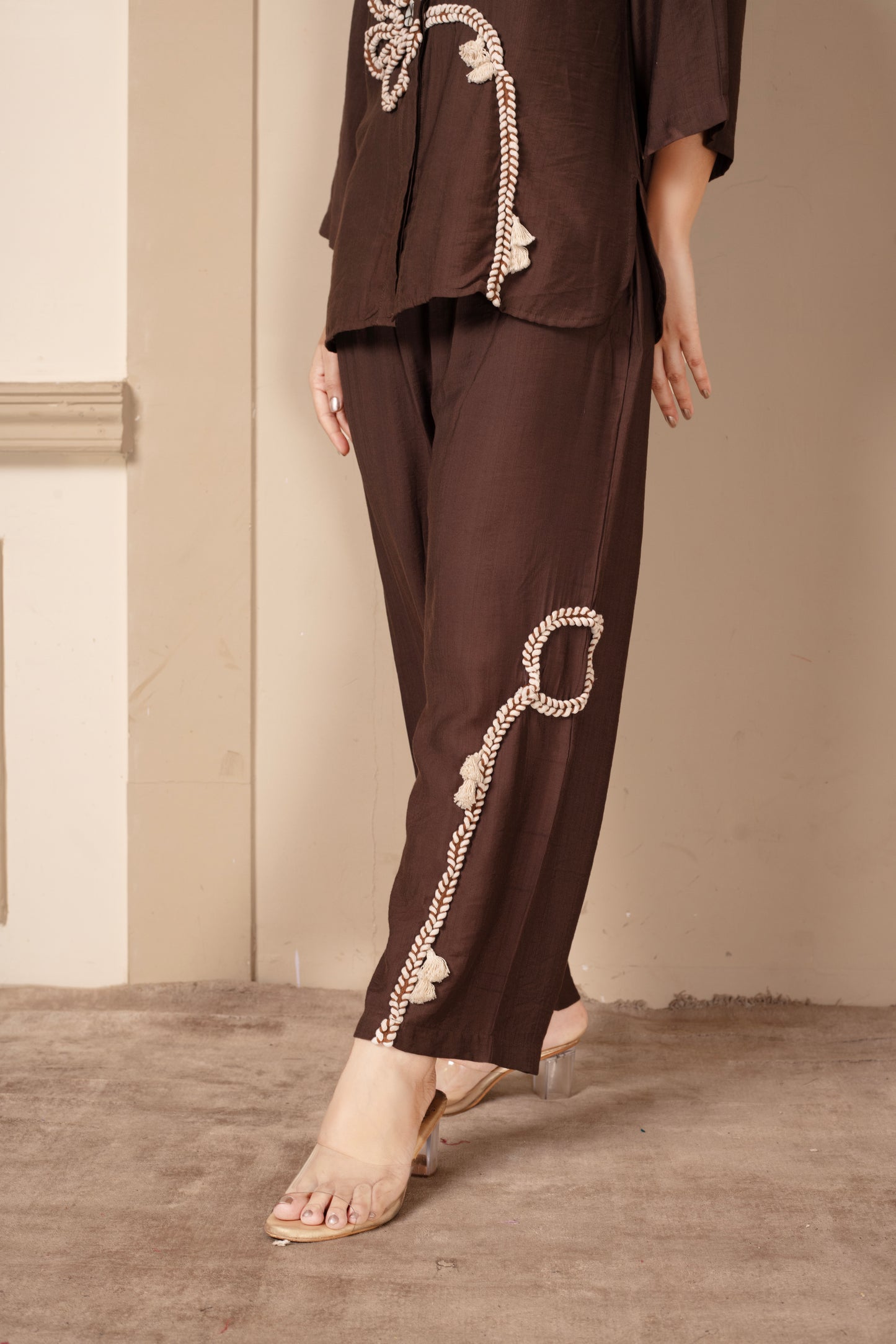 Brown Floral Cord Set