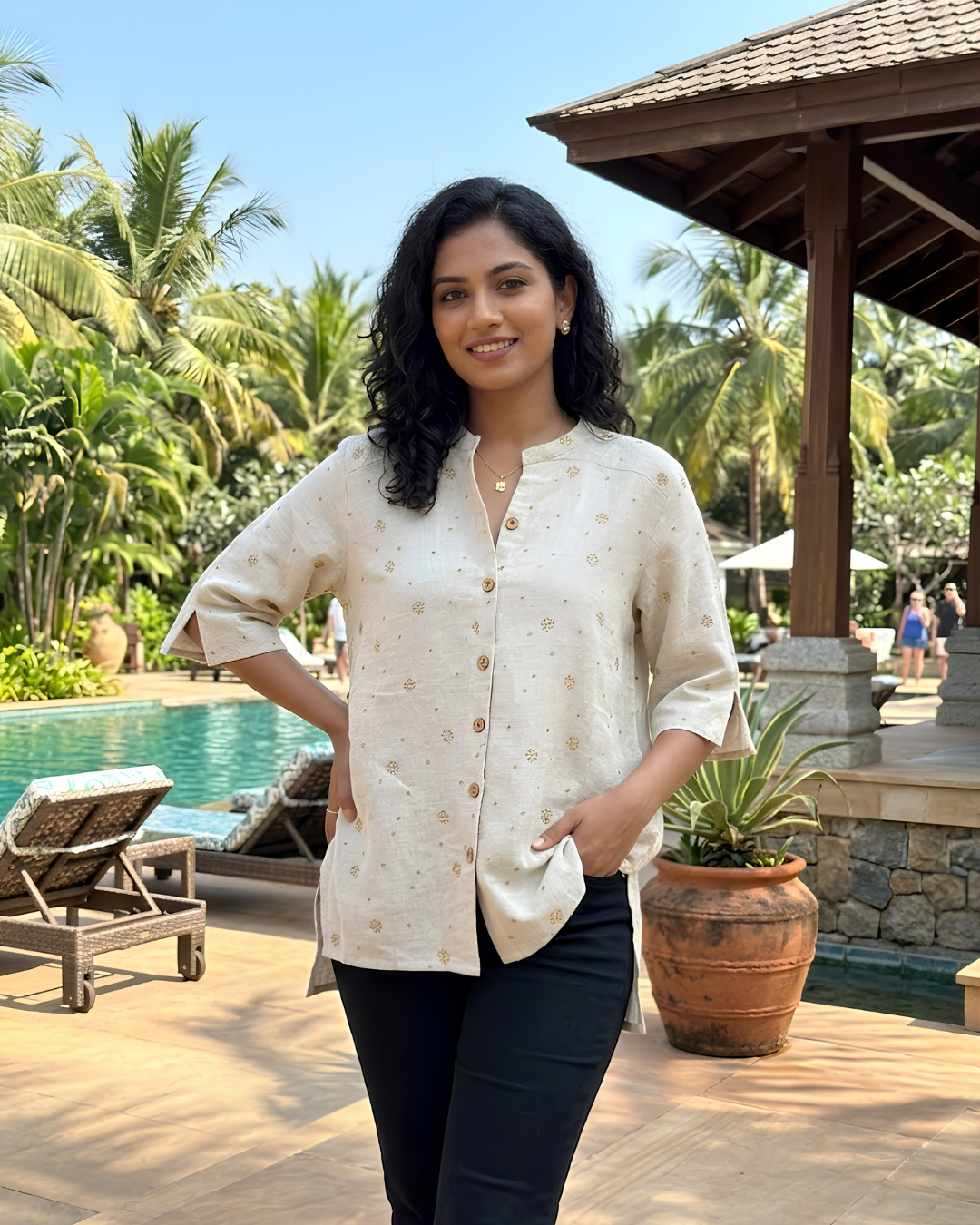 Beige Linen Printed Shirt