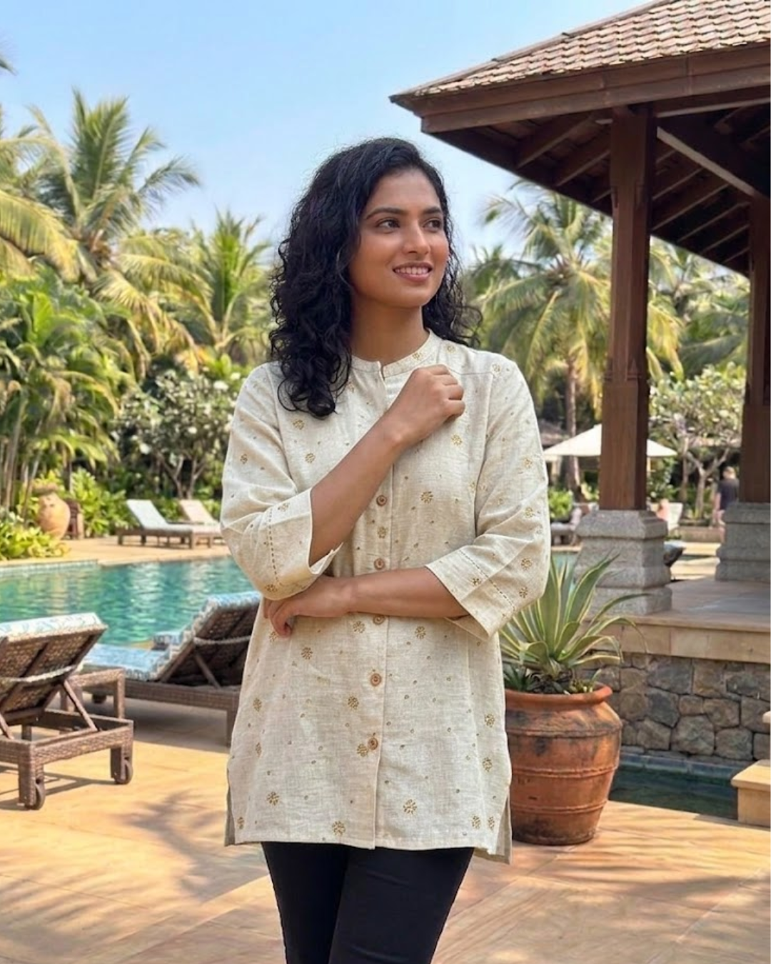 Beige Linen Printed Shirt