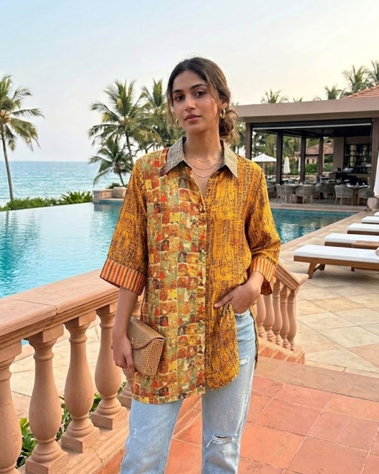 Mustard Printed Silk Shirt