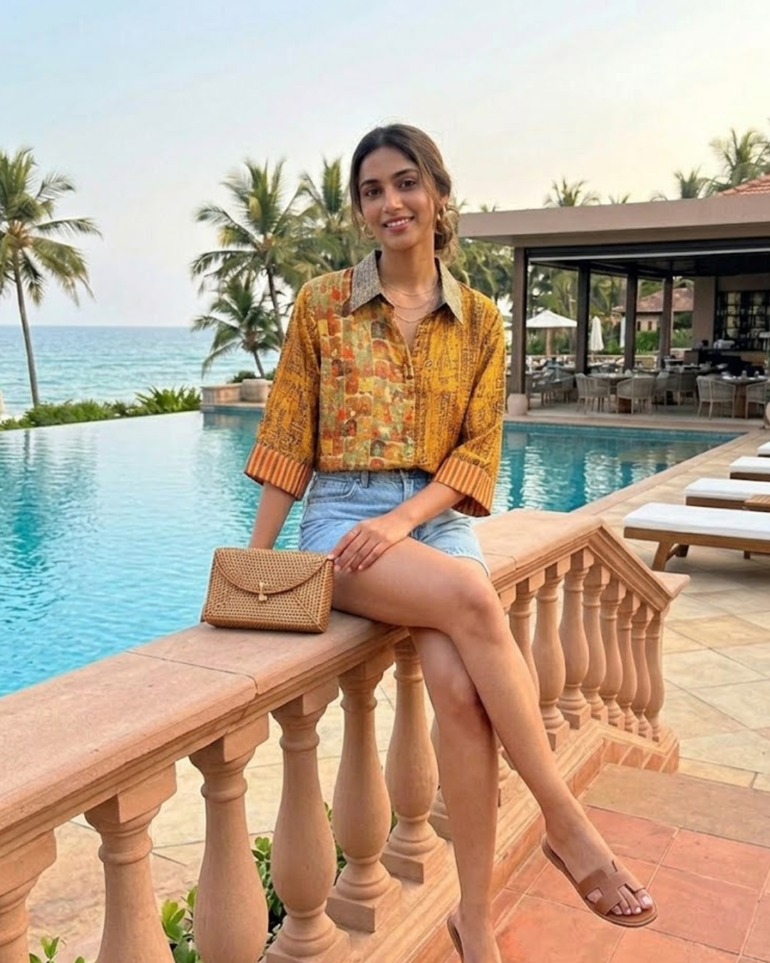 Mustard Printed Silk Shirt