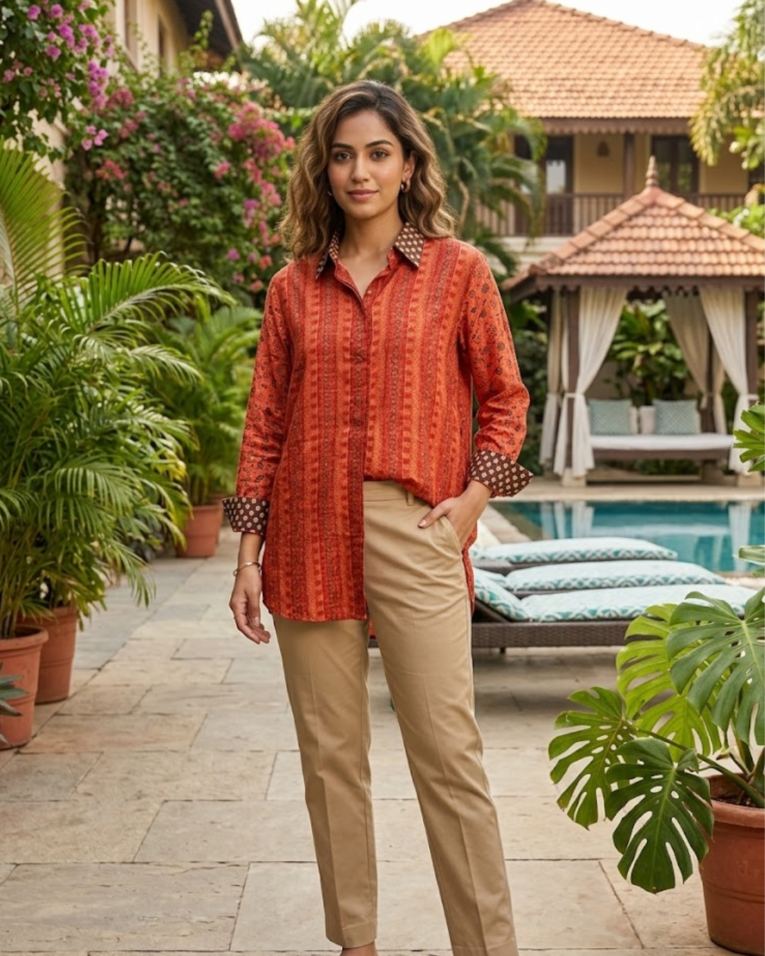 Red Printed Silk Shirt