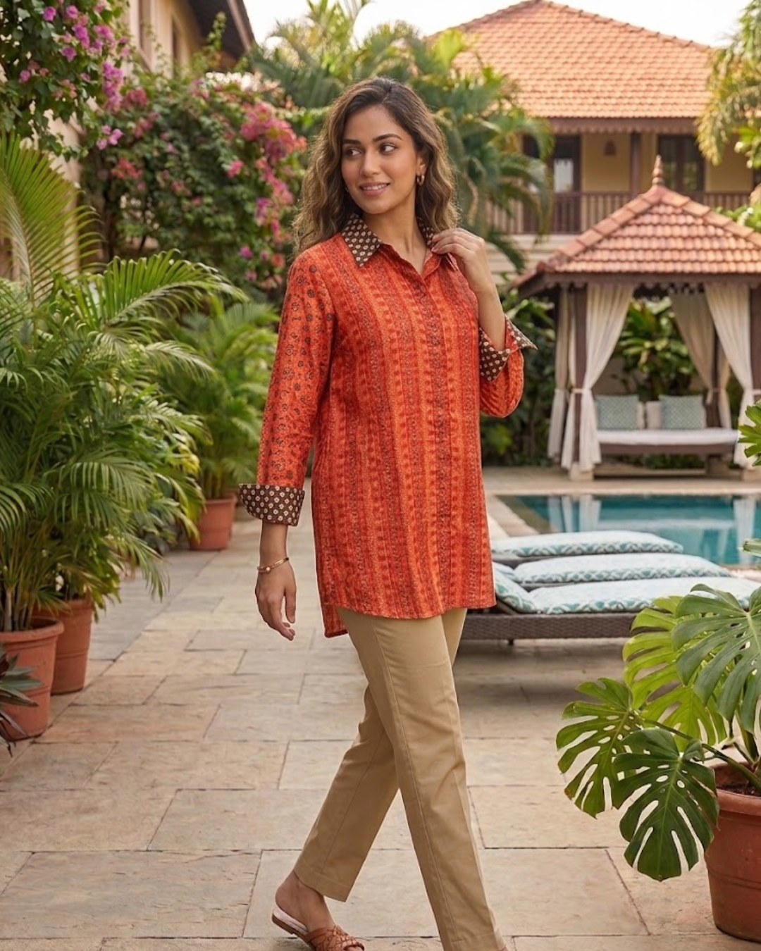 Red Printed Silk Shirt