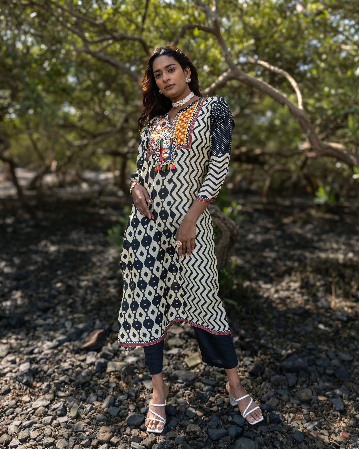 Black & White Printed Kurti Set
