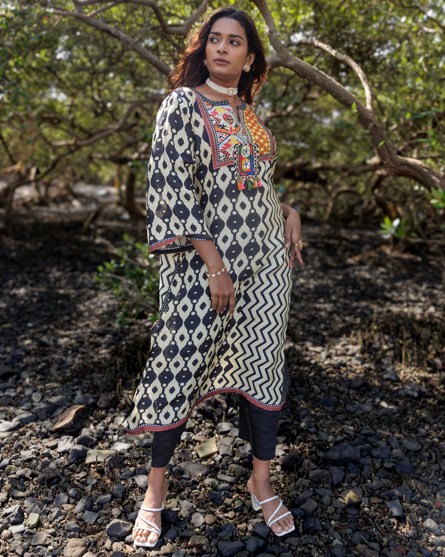 Black & White Printed Kurti Set