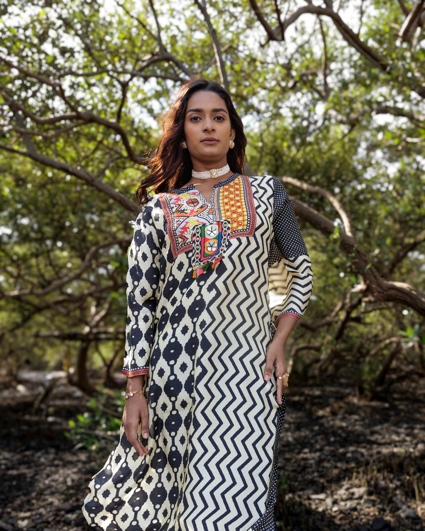 Black & White Printed Kurti Set