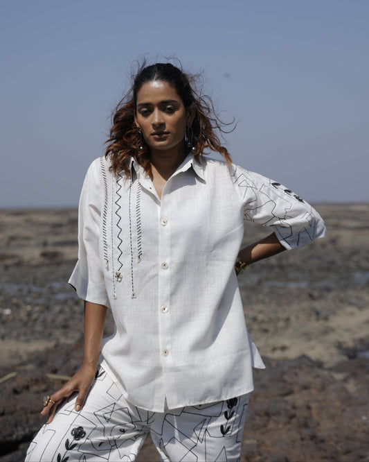 White Embroidered Cord Set