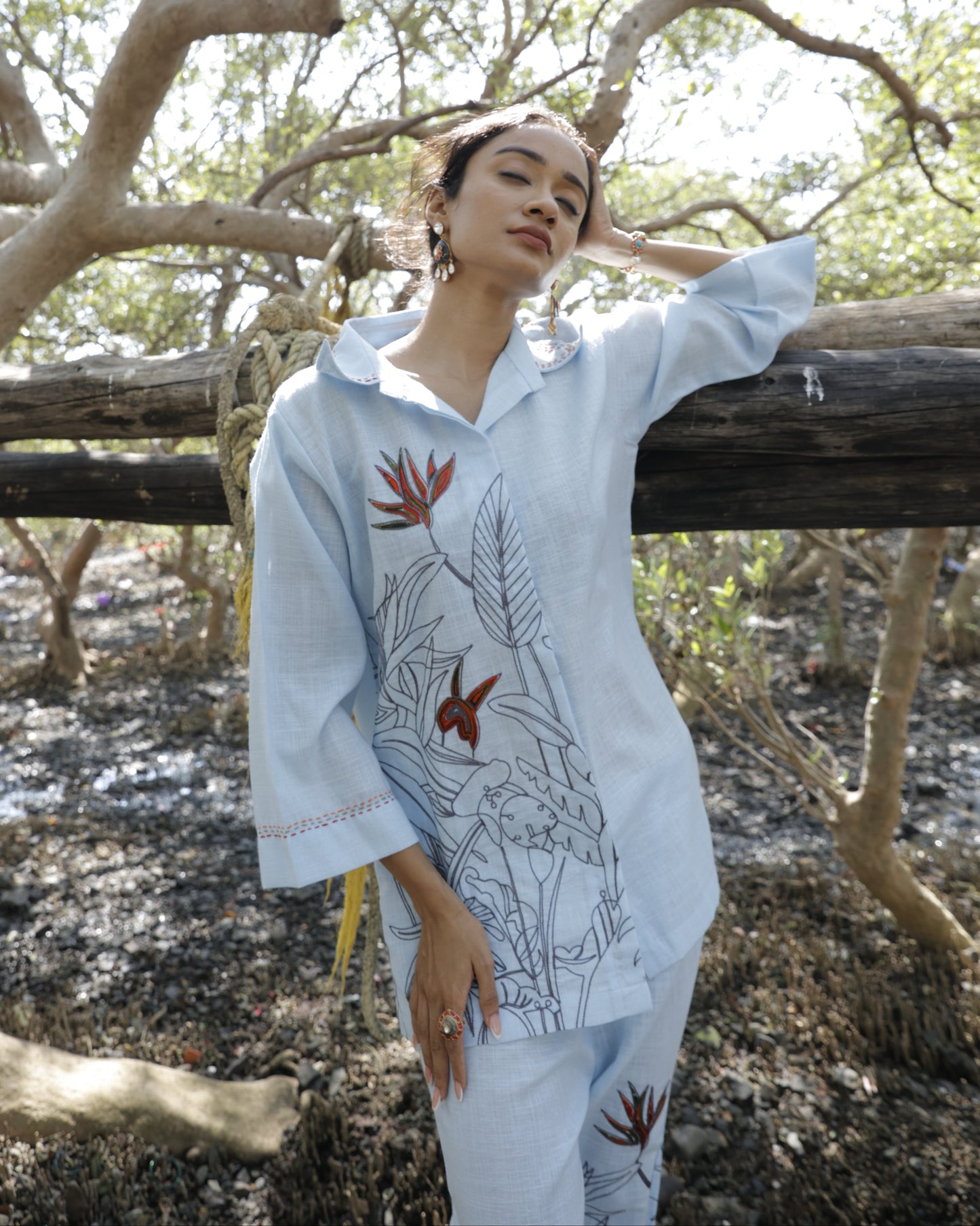 Powder Blue Embroiderd Cord Set