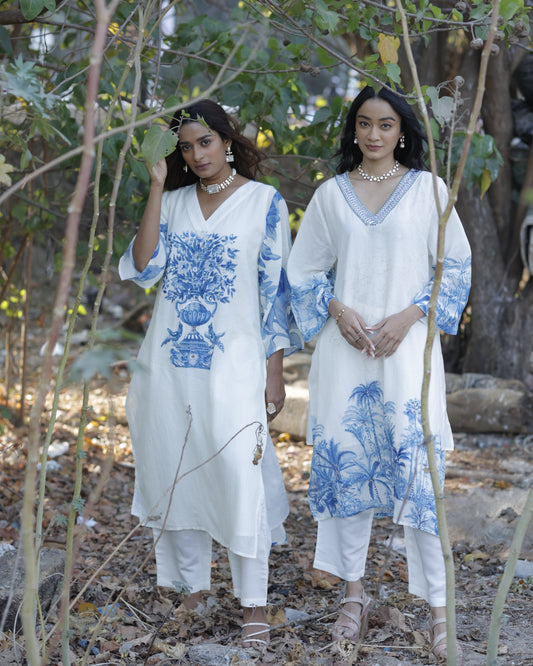 Off White printed Kurti Set