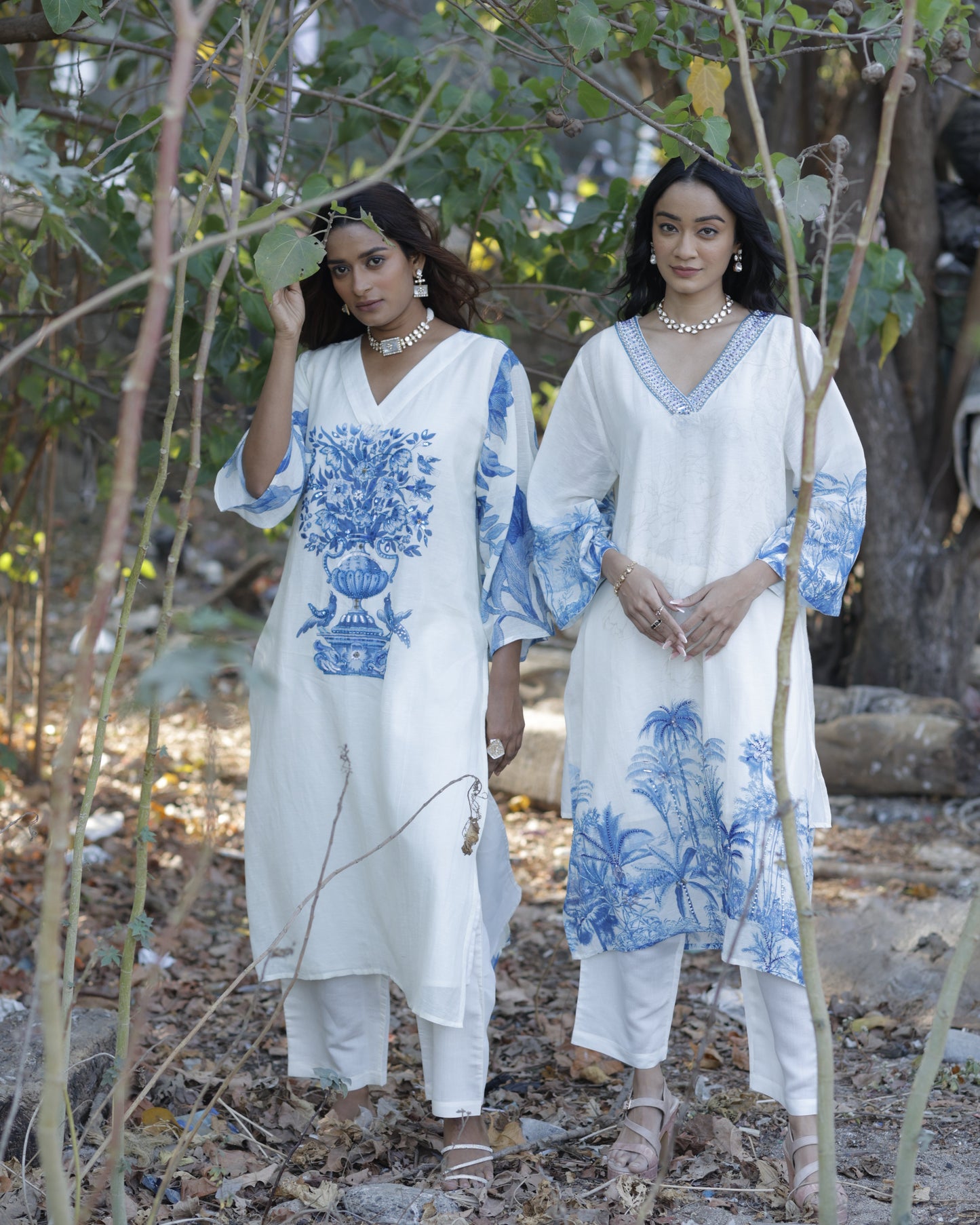 Off White printed Kurti Set