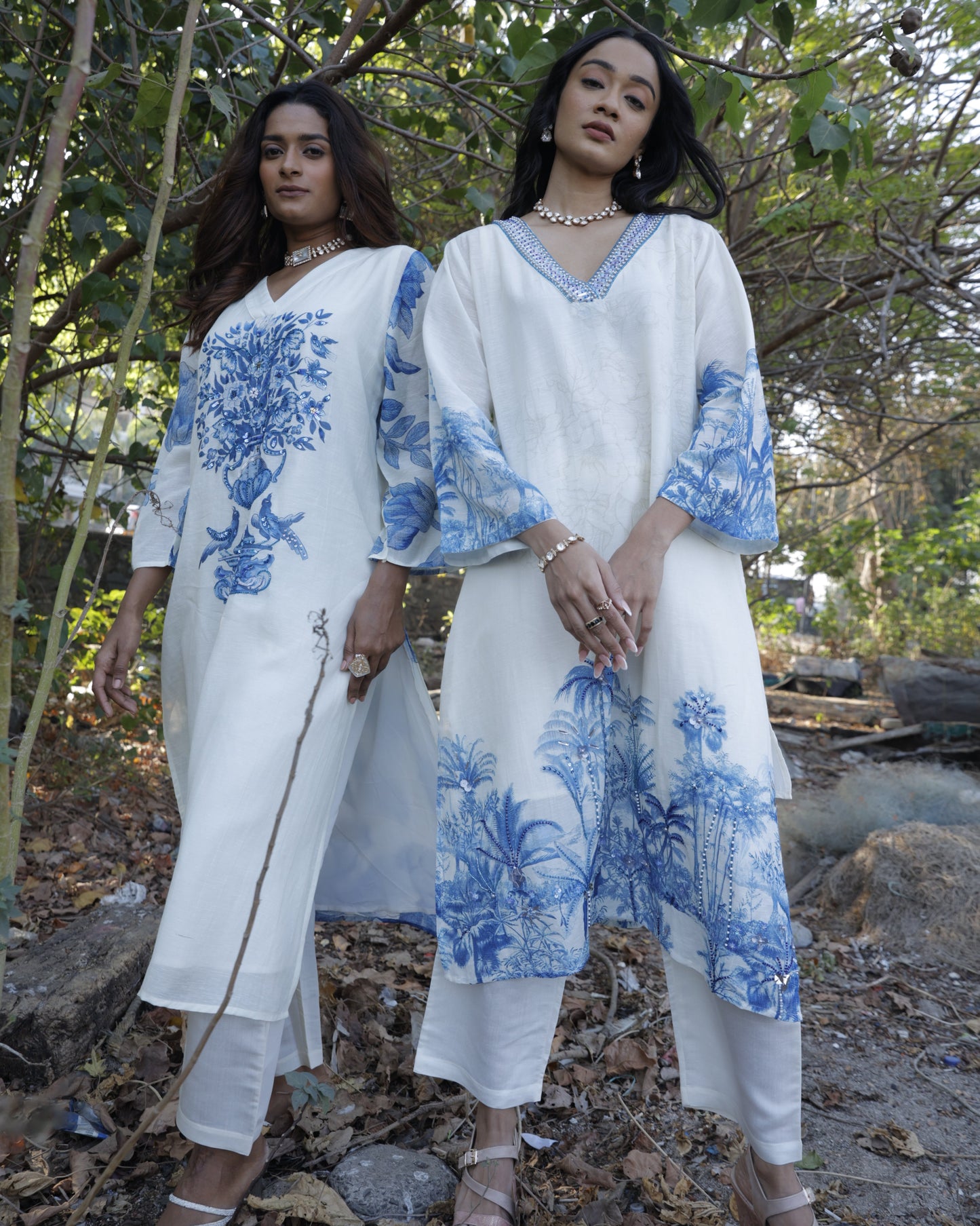 Off White printed Kurti Set