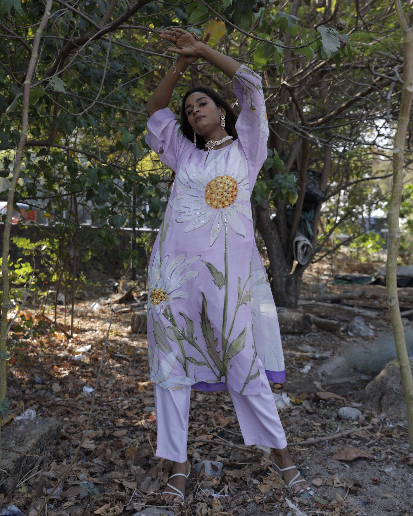 Lilac Floral Kurti Set