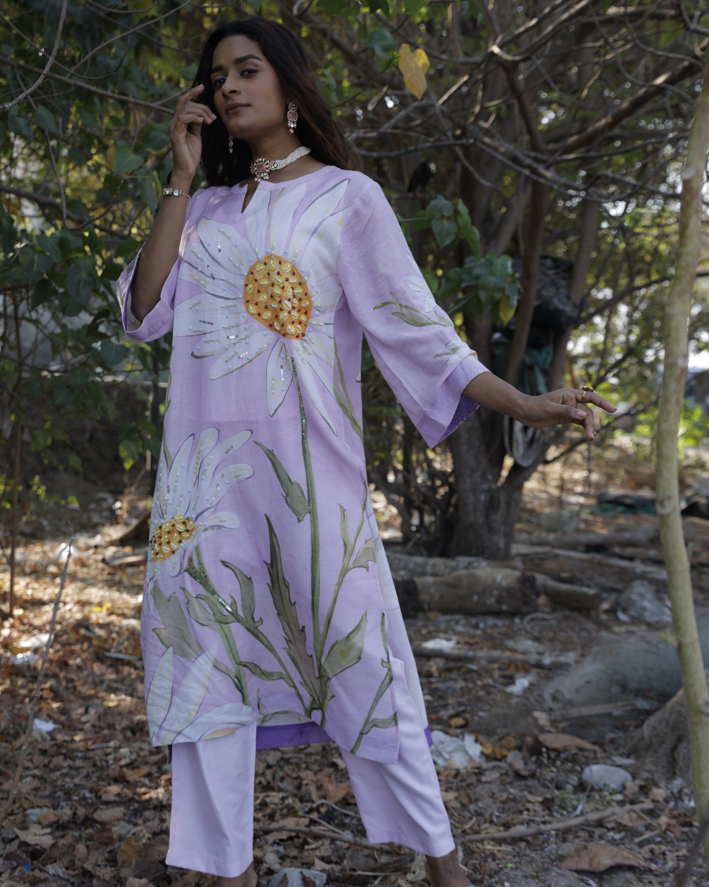 Lilac Floral Kurti Set