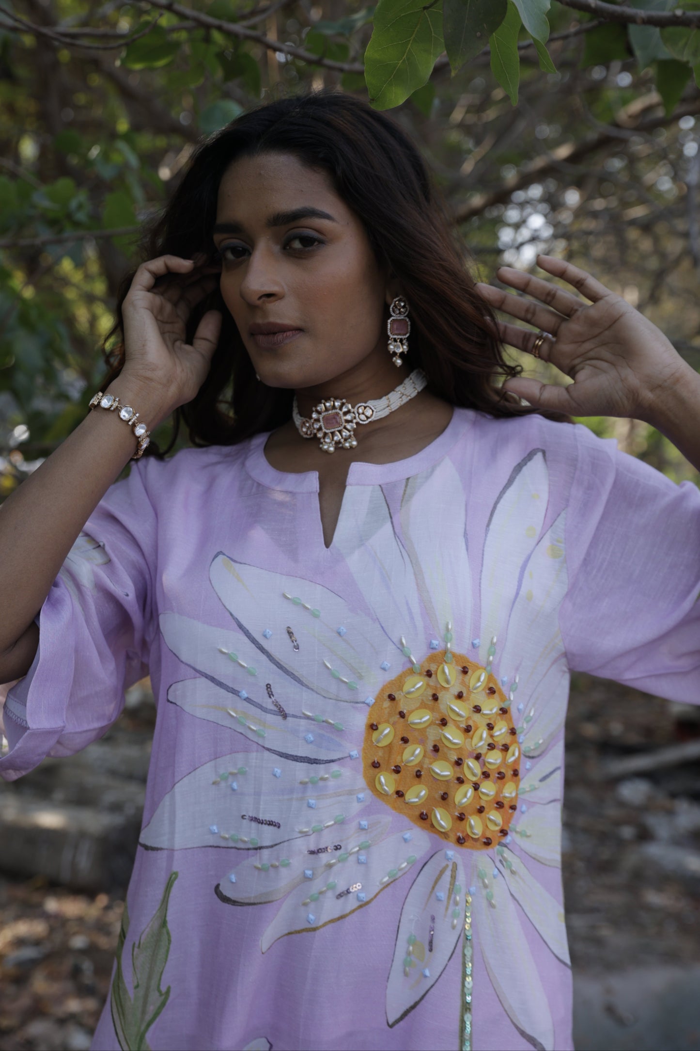 Lilac Floral Kurti Set