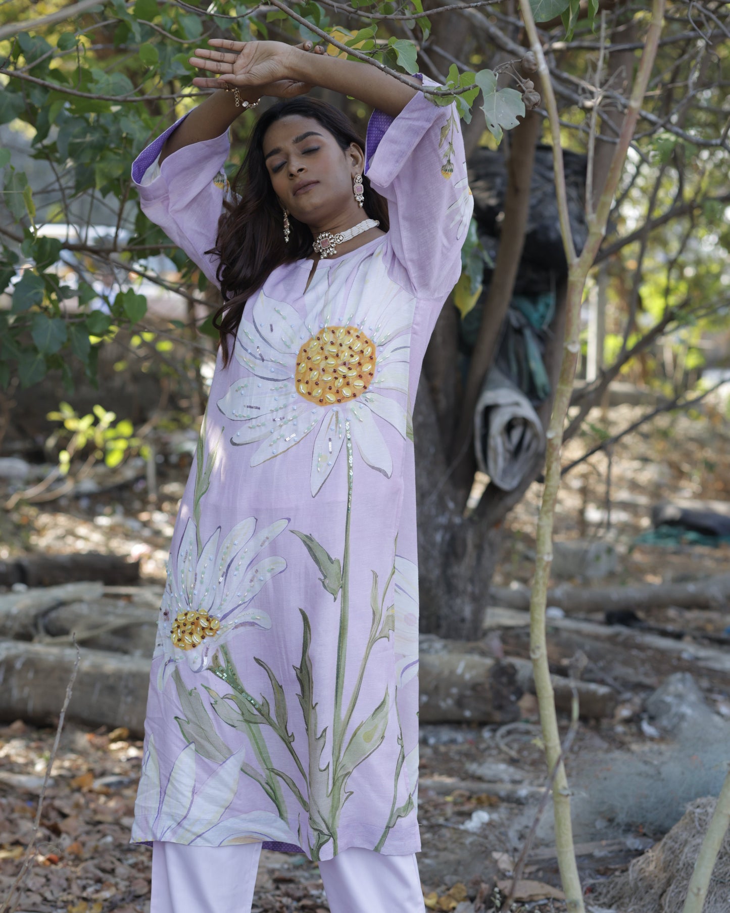 Lilac Floral Kurti Set