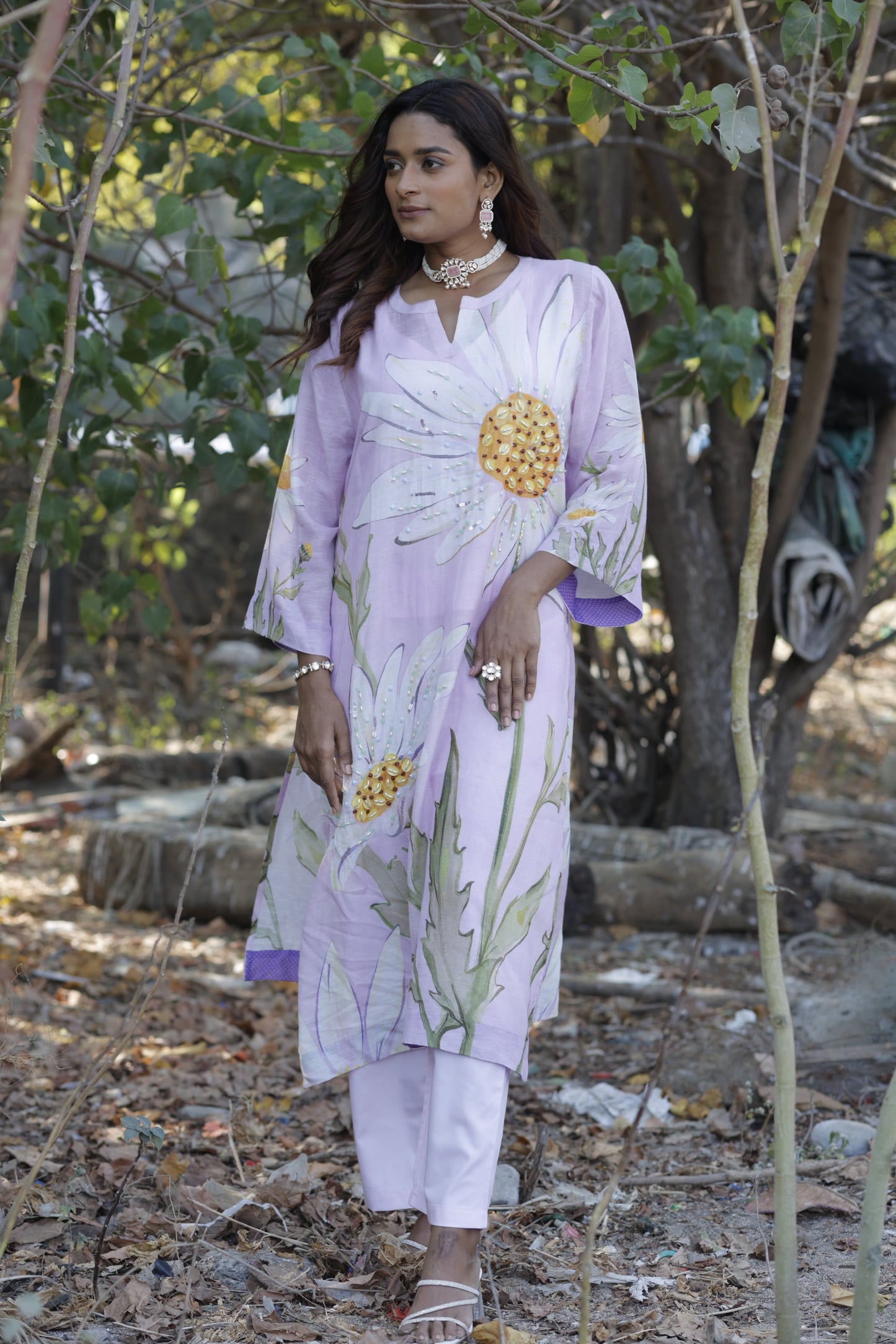 Lilac Floral Kurti Set