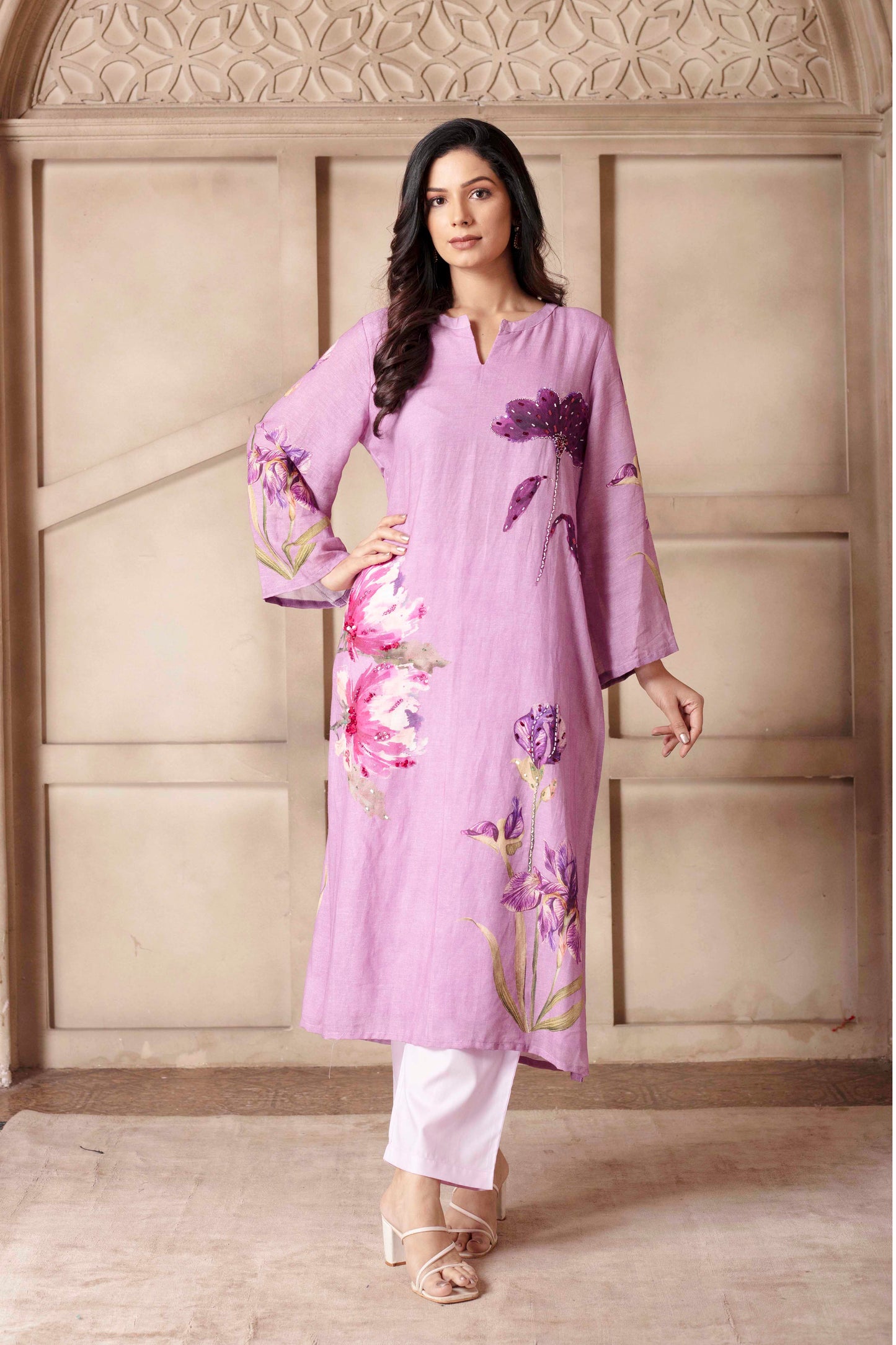 Purple Floral Kurti Set