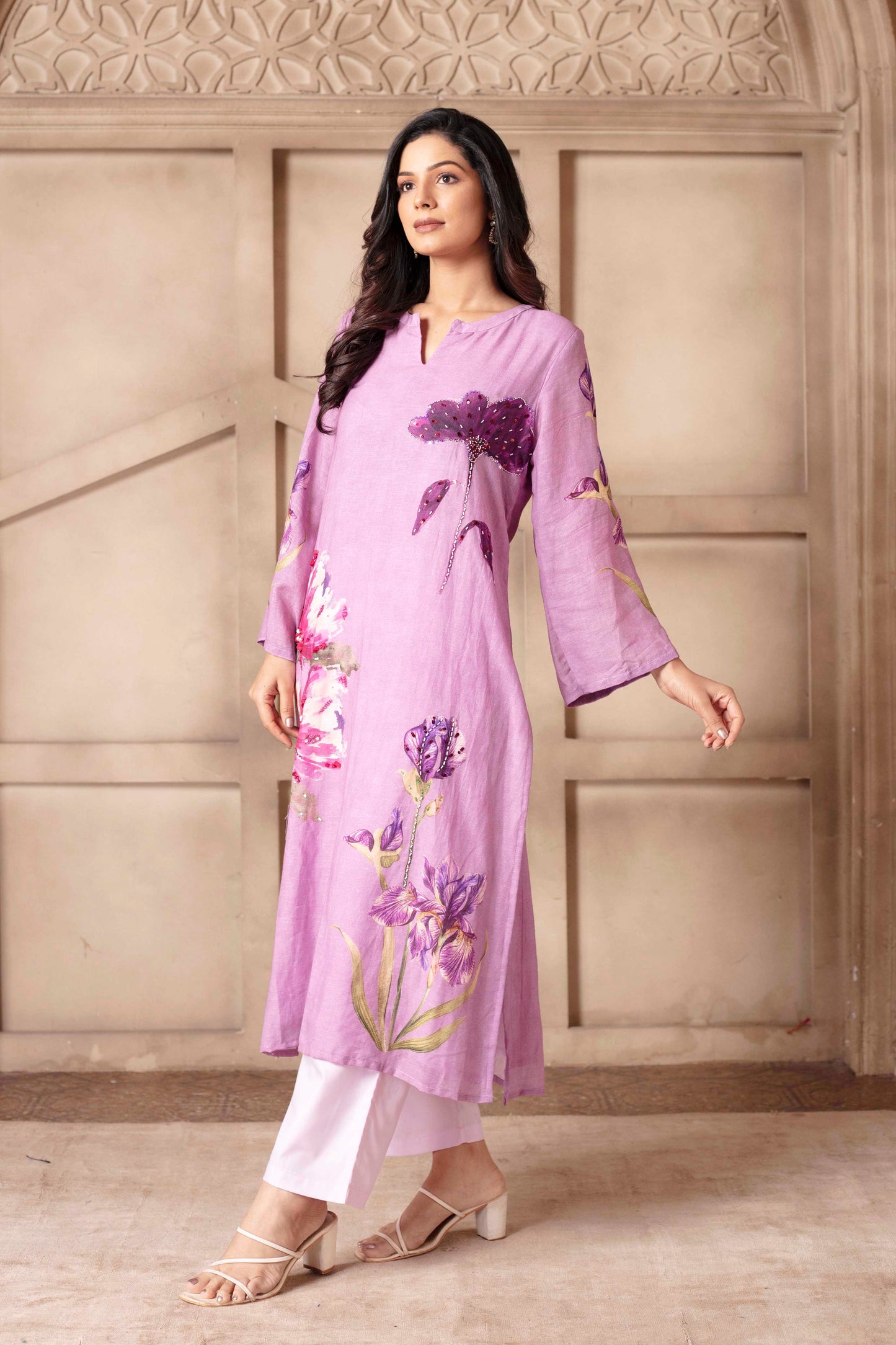 Purple Floral Kurti Set