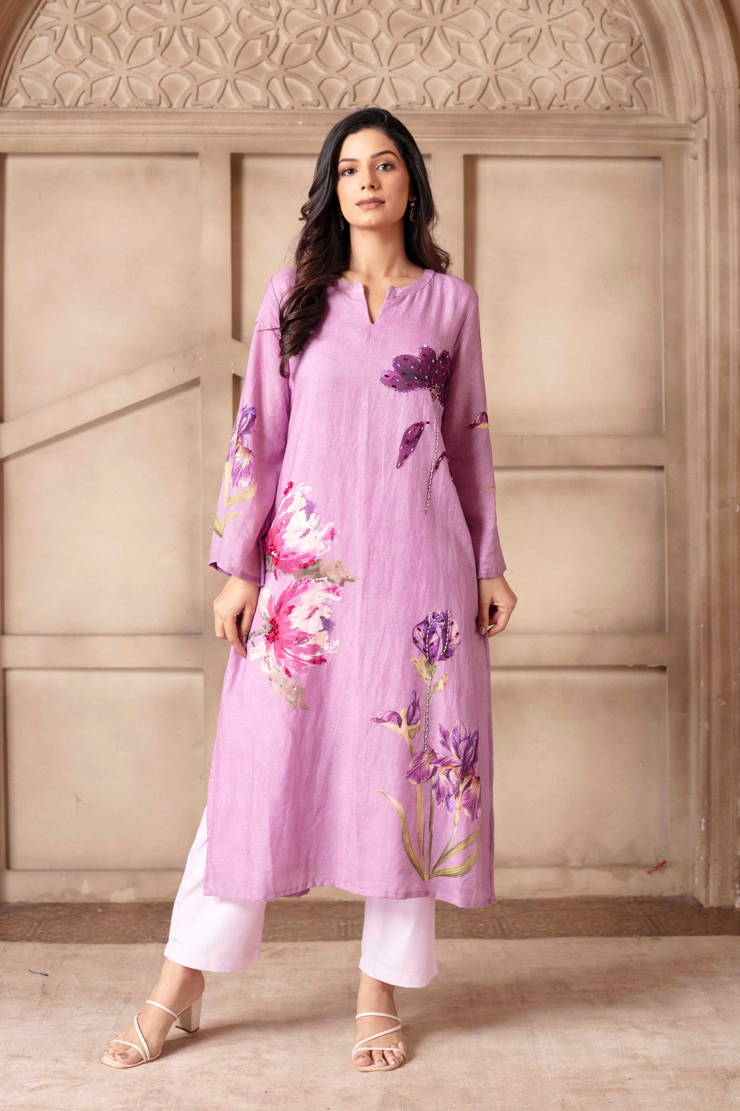 Purple Floral Kurti Set