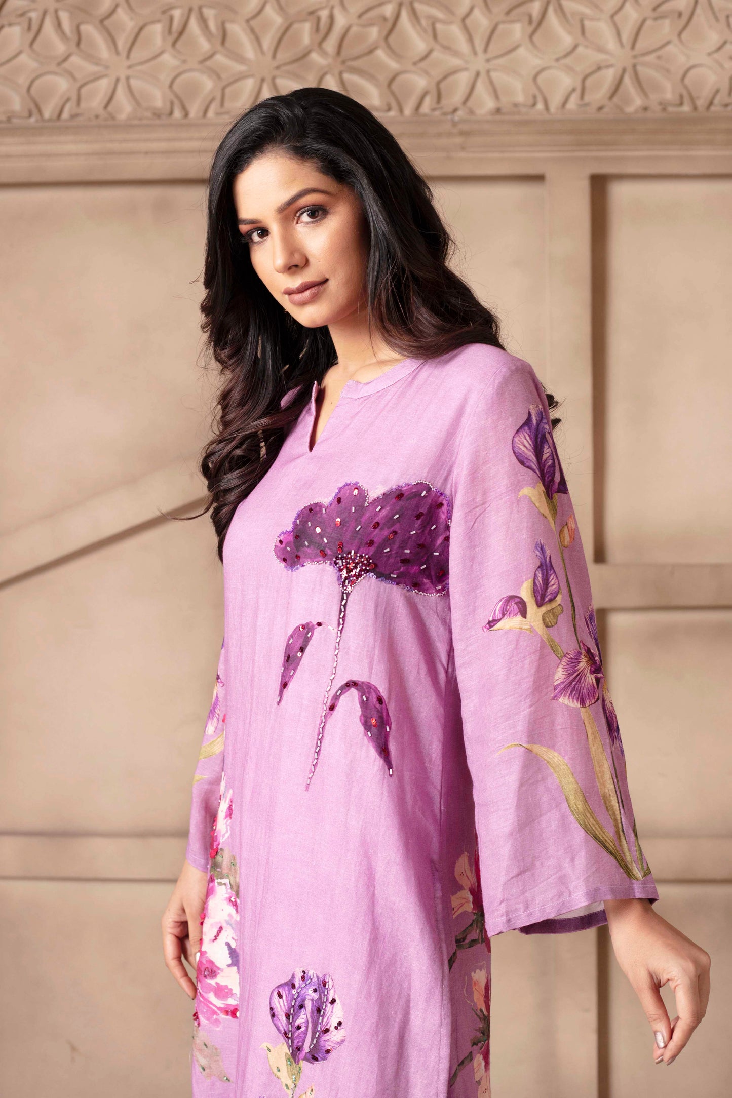 Purple Floral Kurti Set