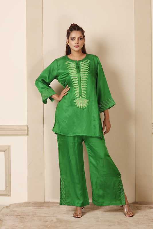 Emerald Green Embroidered Cord Set