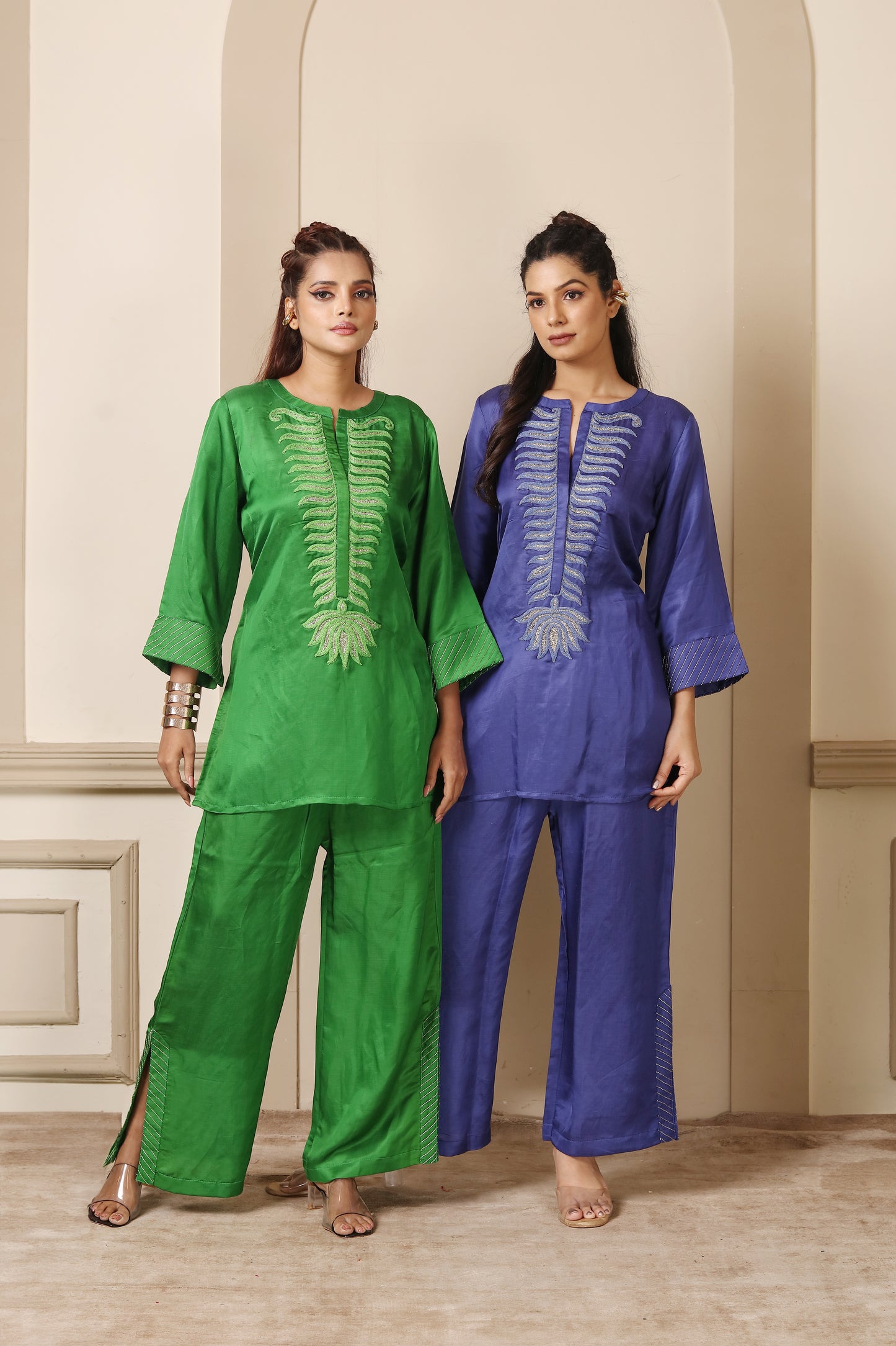 Blue Embroidered Cord Set