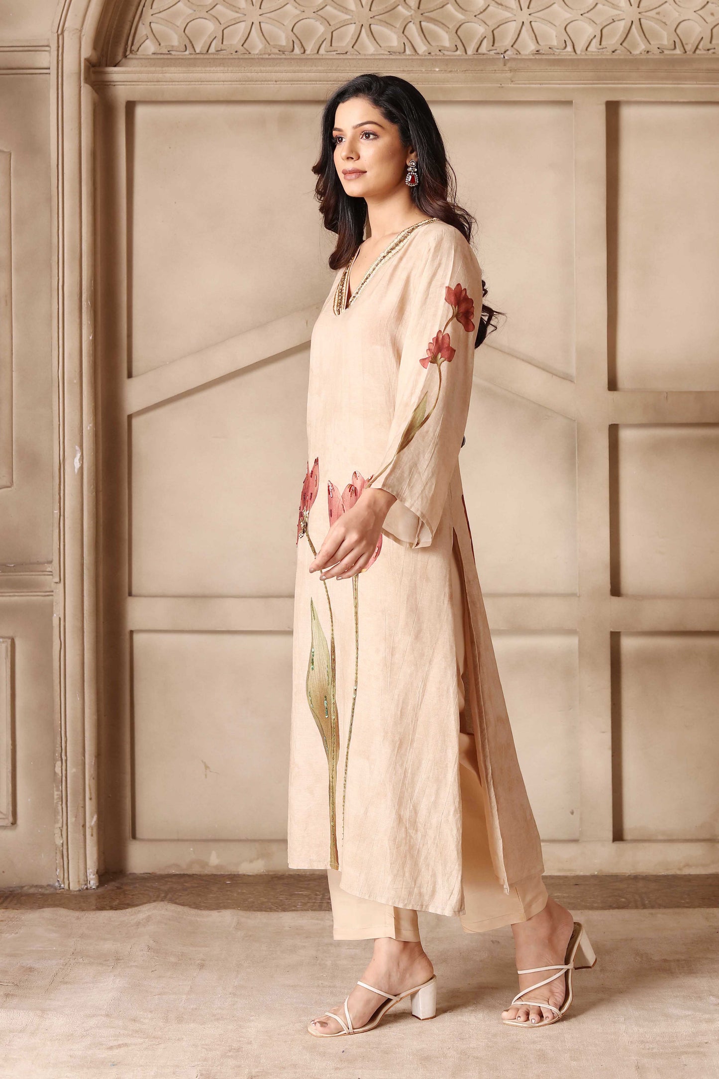 Beige Lotus Kurti Set
