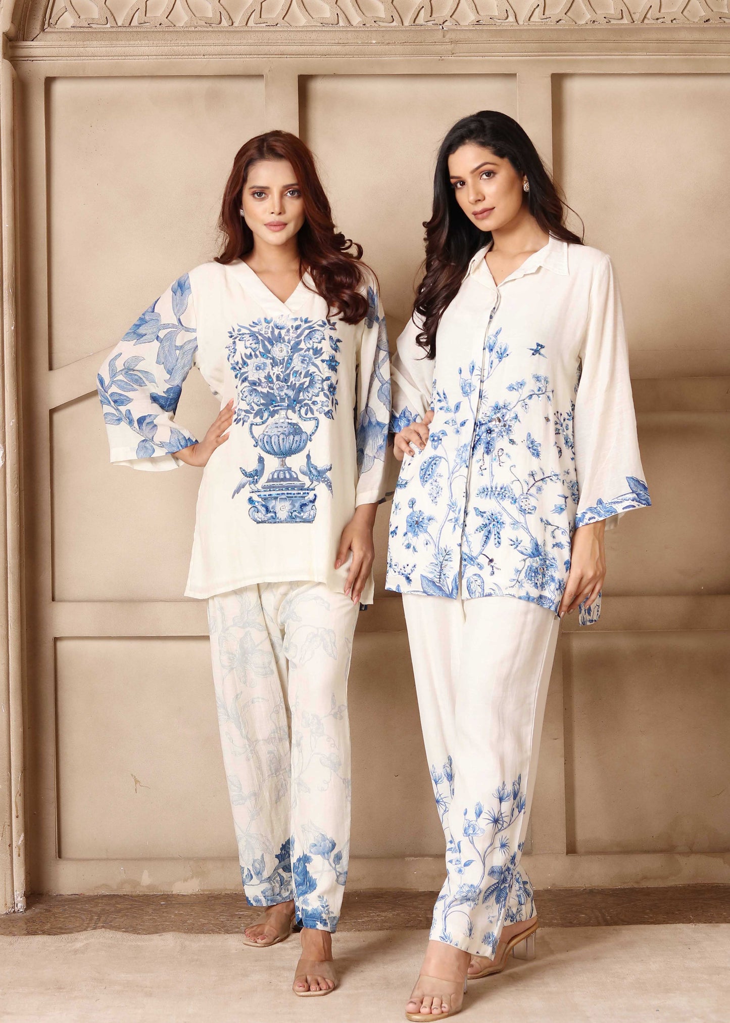 Blue & White Printed Cord Set - 2