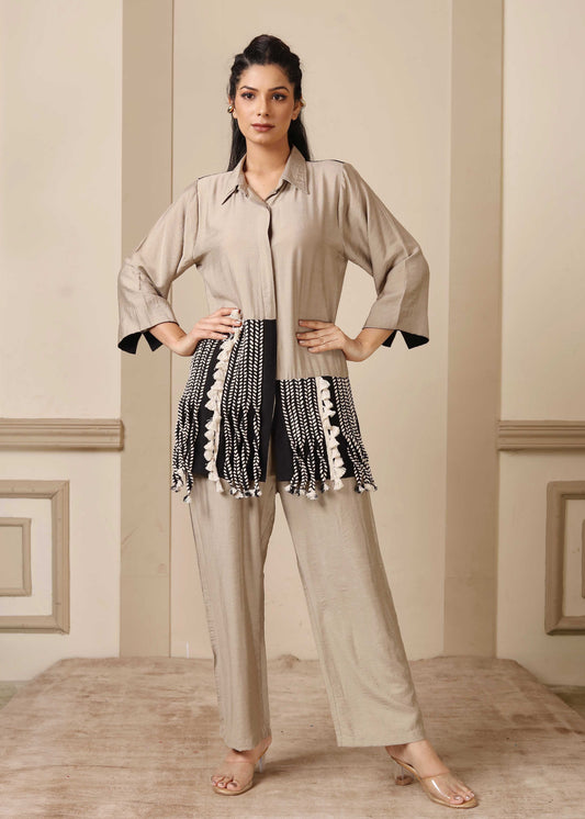 Black Color Blocking Tassels Cord Set