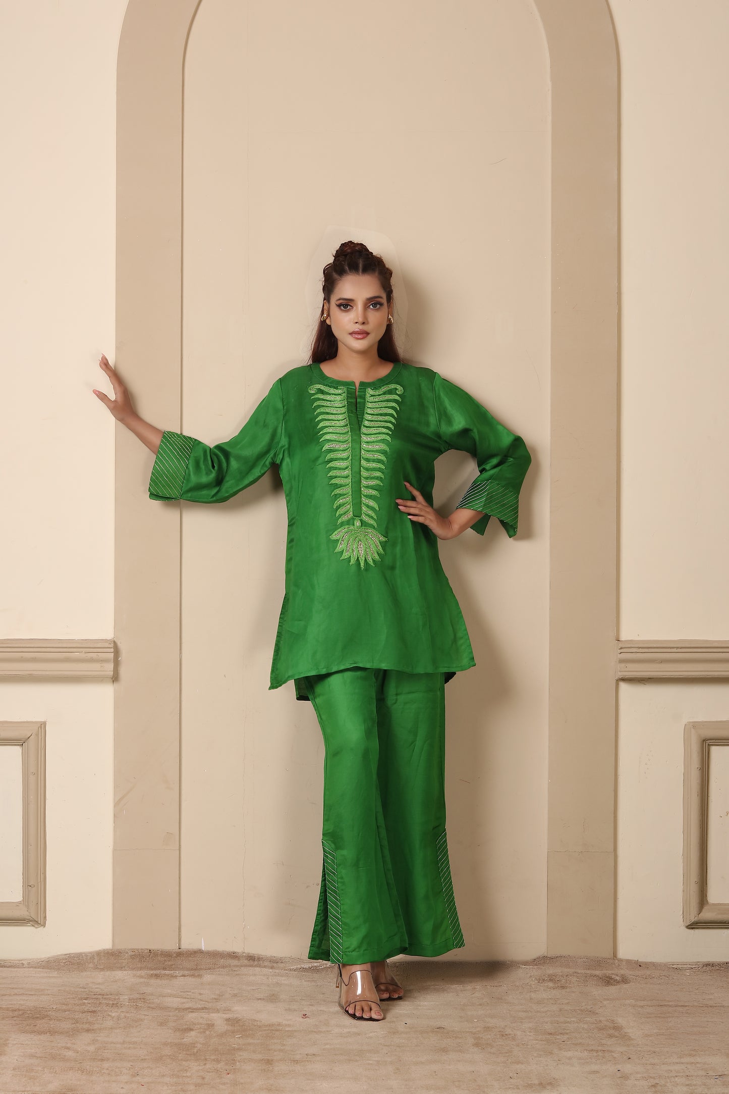 Emerald Green Embroidered Cord Set