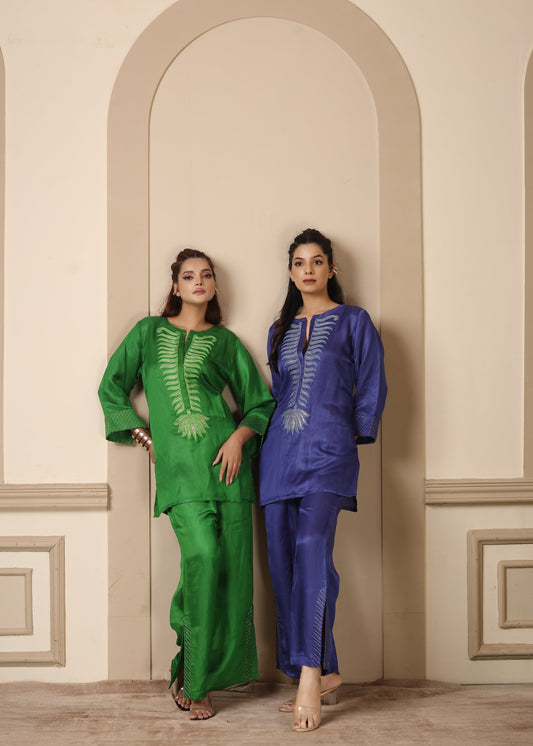 Blue Embroidered Cord Set