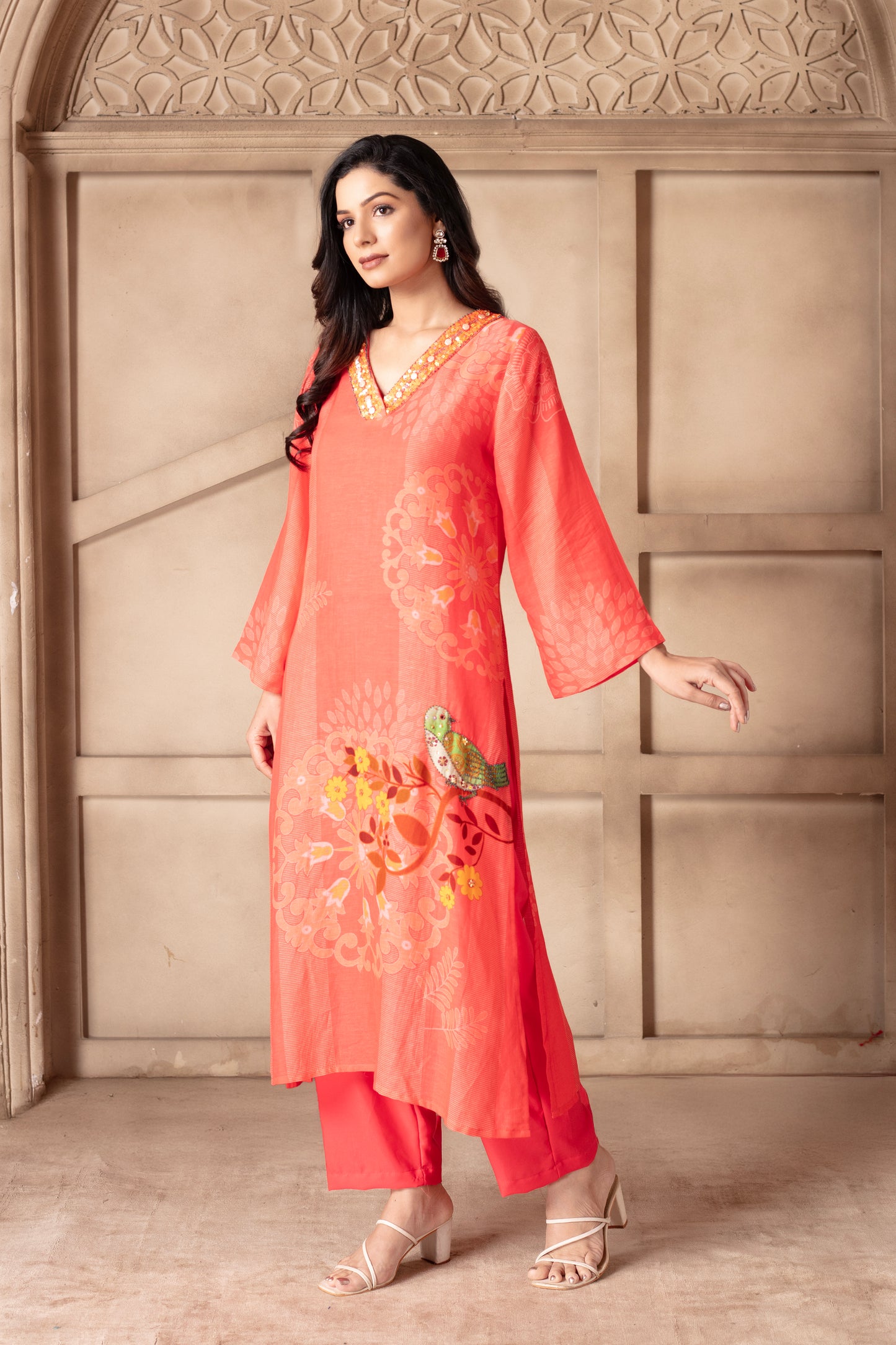 Coral Printed Kurti Set