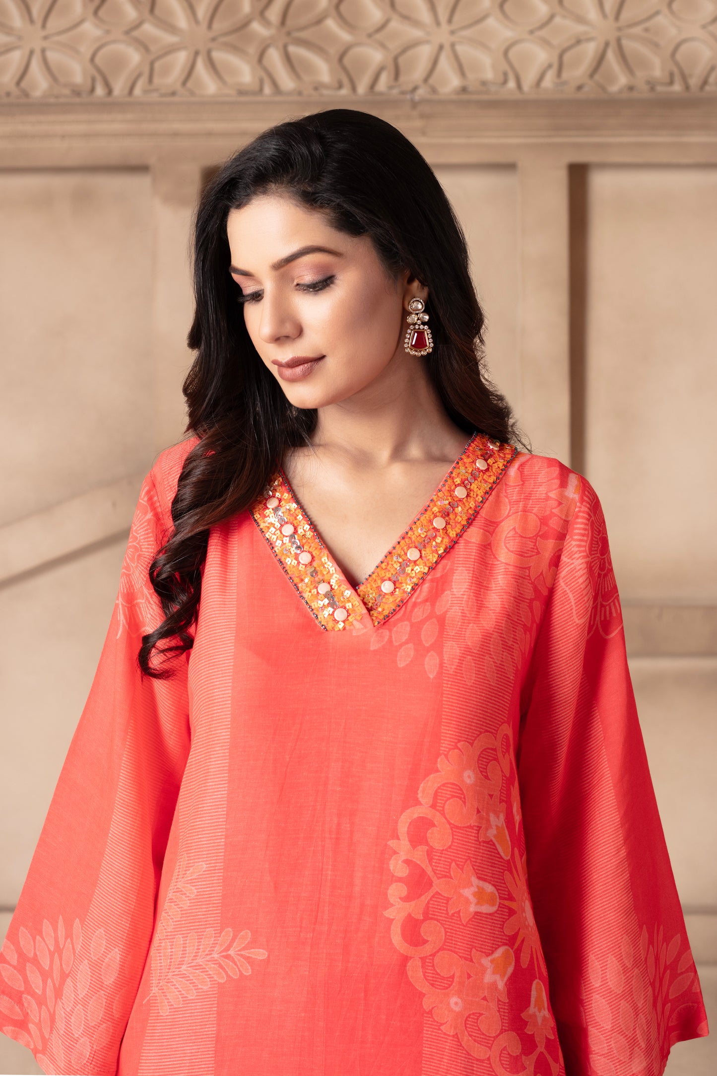 Coral Printed Kurti Set