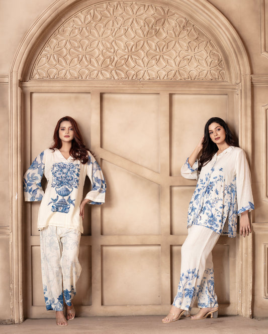 Blue & White Printed Cord Set