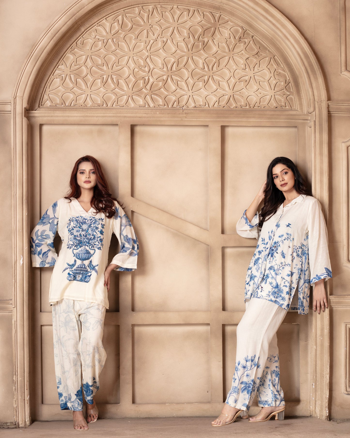 Blue & White Printed Cord Set - 2