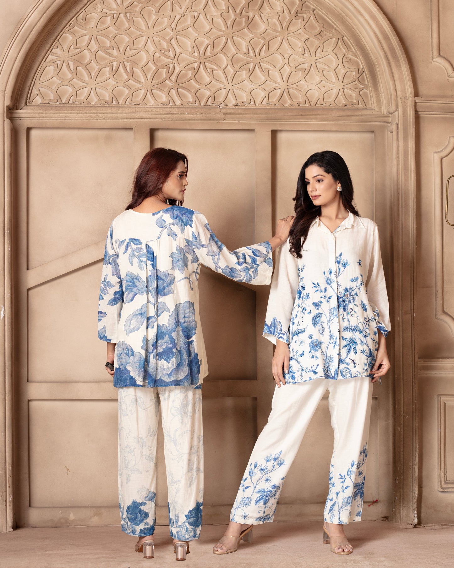 Blue & White Printed Cord Set - 2