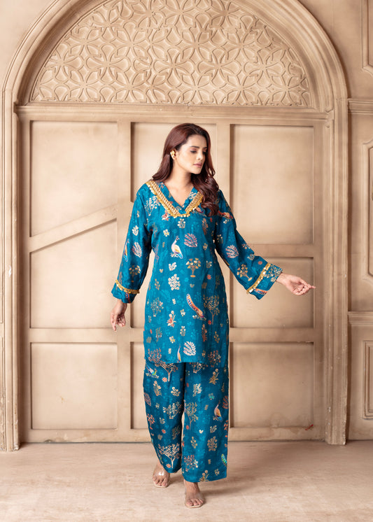 Teal Brocade Cord Set