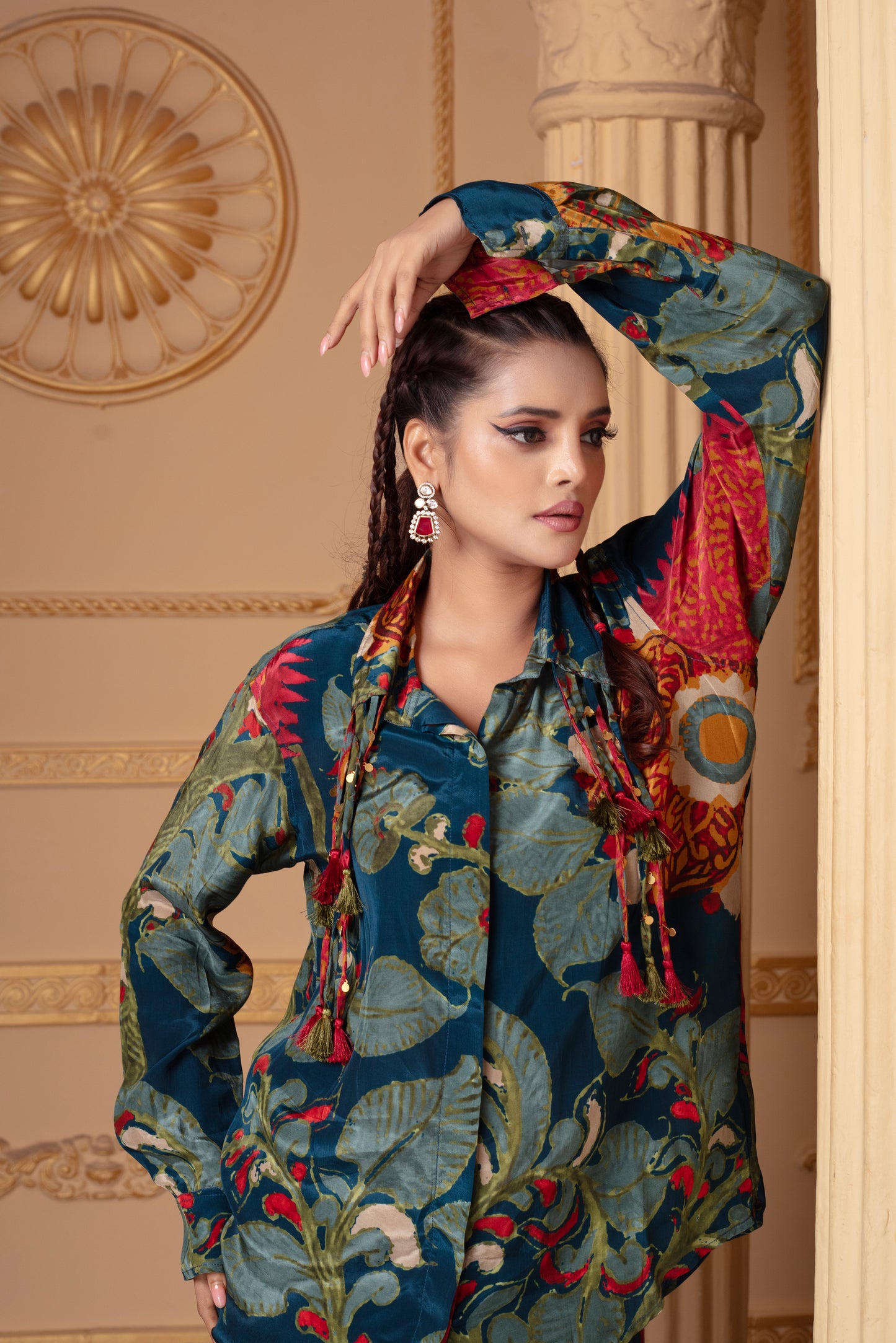 Blue Printed Draped Skirt Set