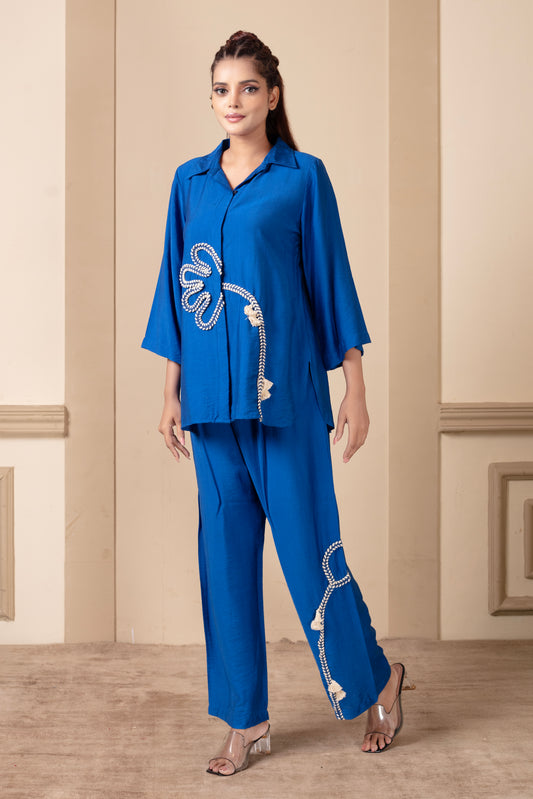 Blue Floral Cord Set