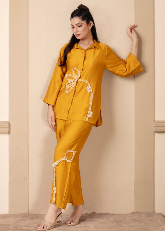 Yellow Floral Cord Set