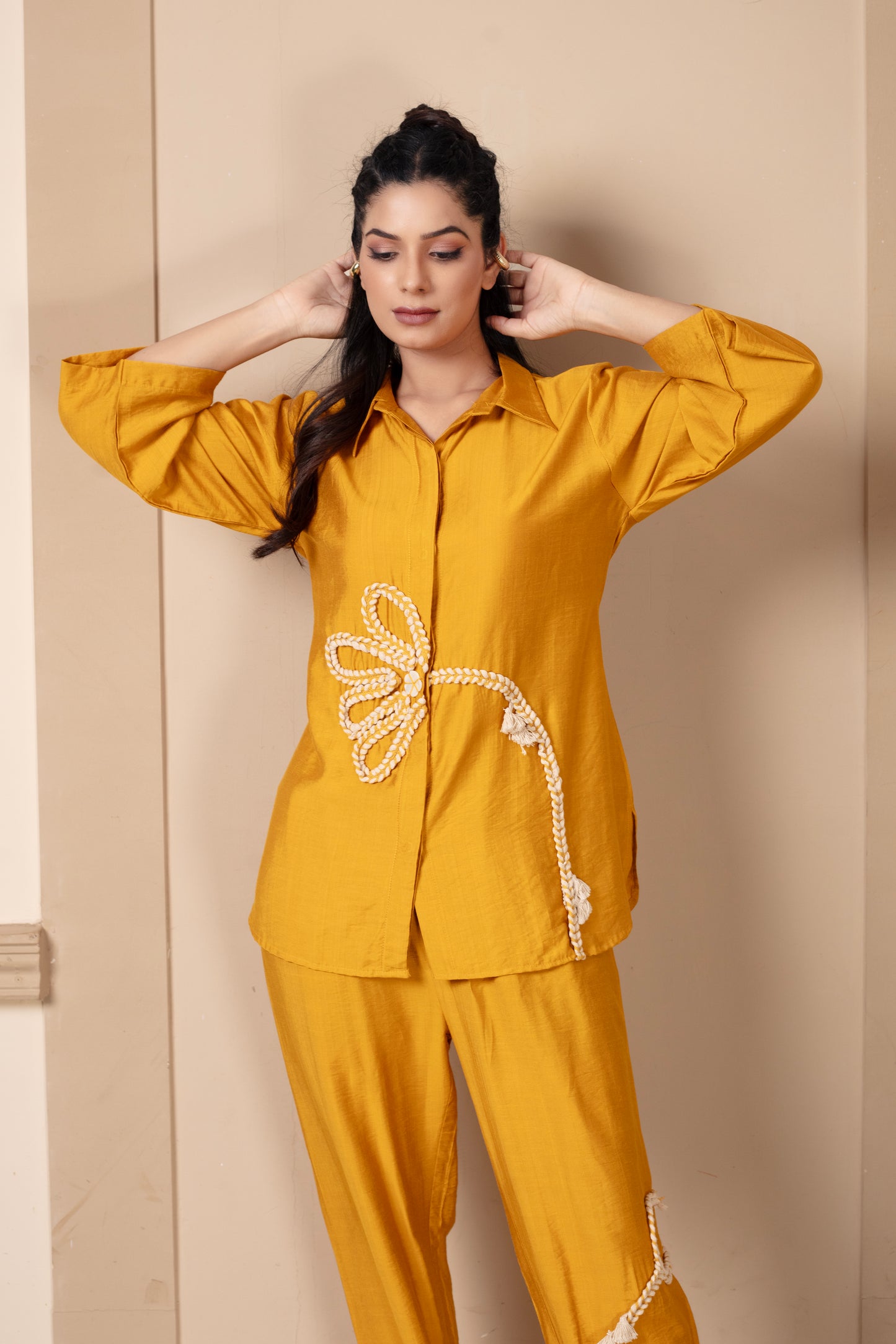 Yellow Floral Cord Set