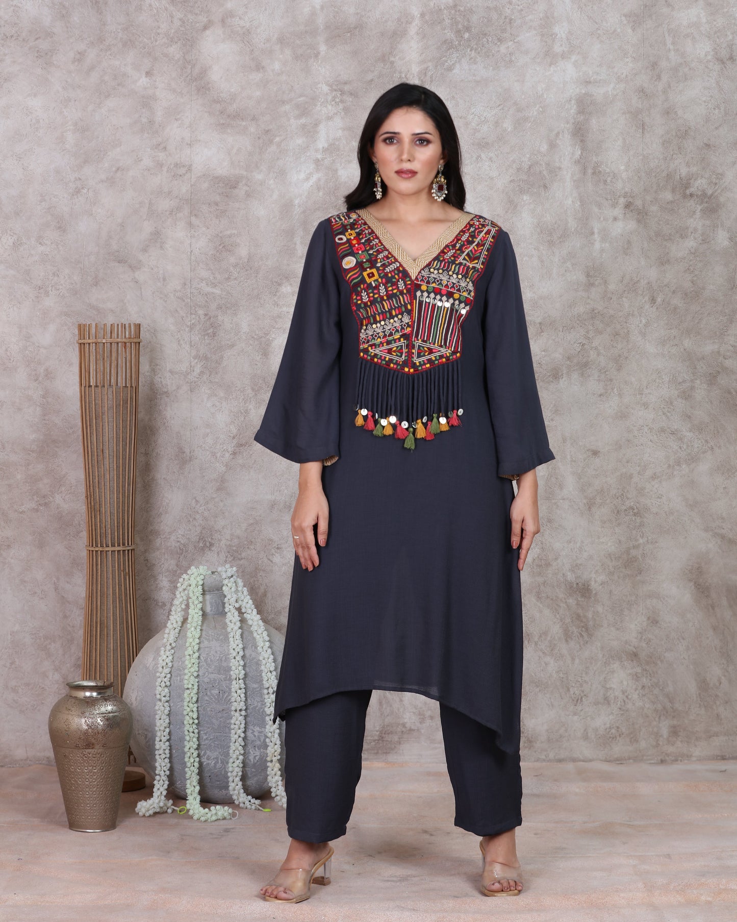 Grey A line Kurti Set