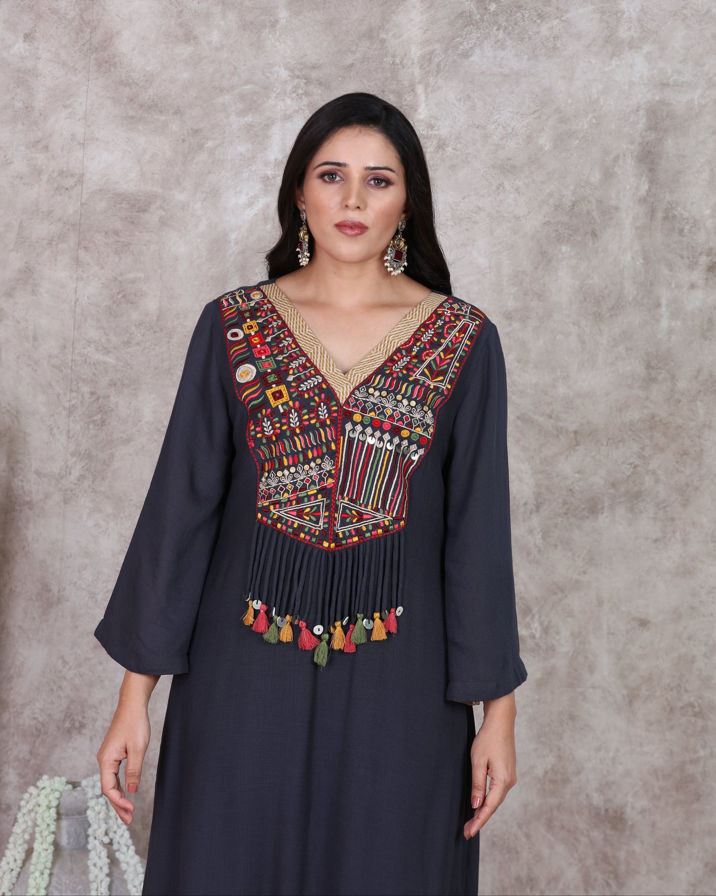 Grey A line Kurti Set