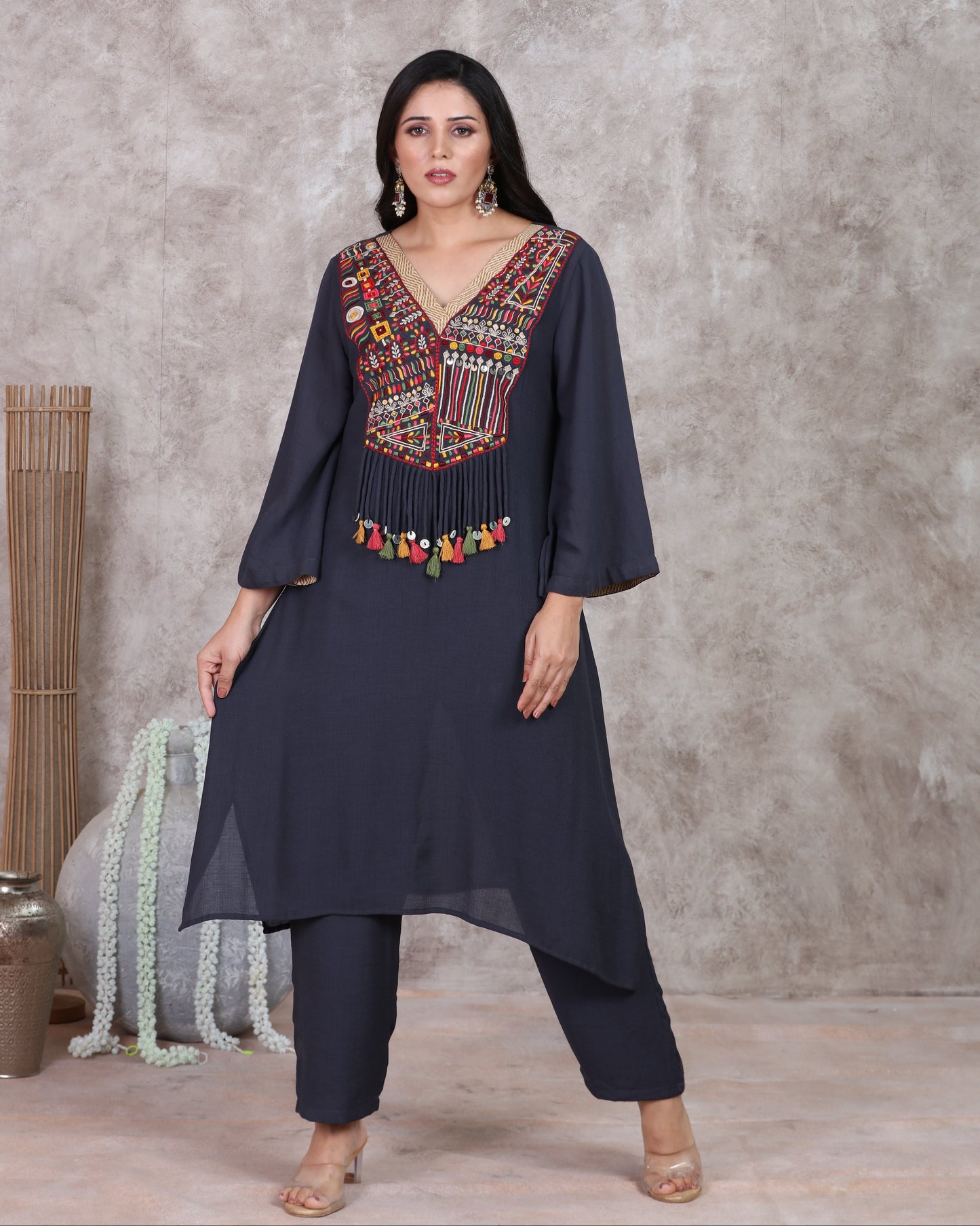 Grey A line Kurti Set