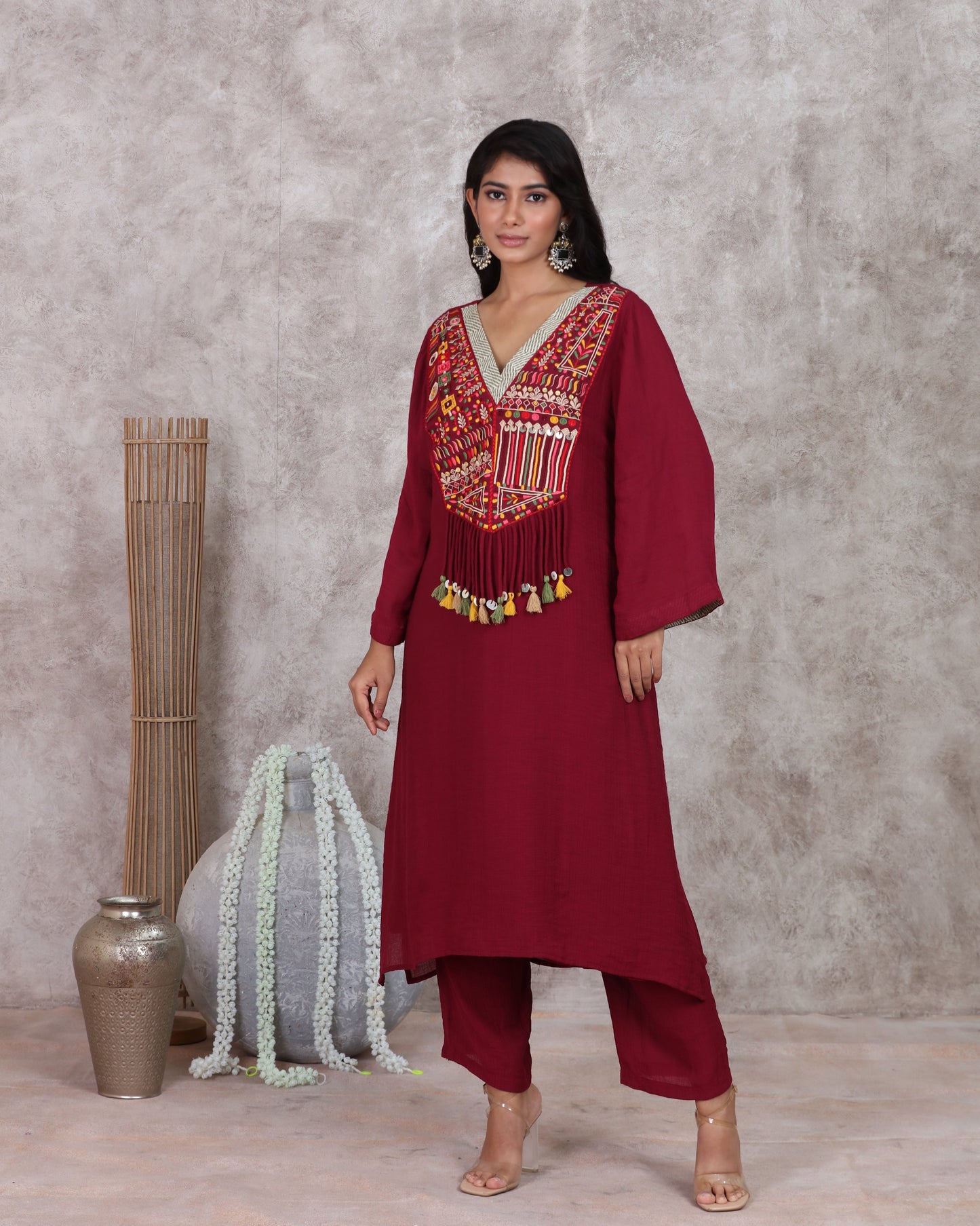 Maroon A Line Kurti Set