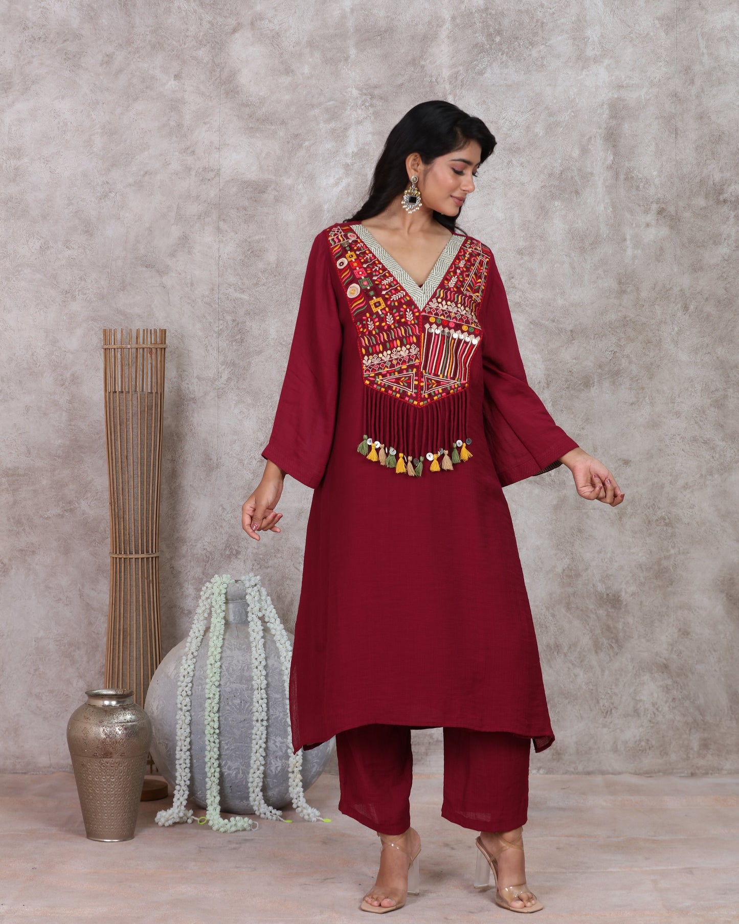 Maroon A Line Kurti Set
