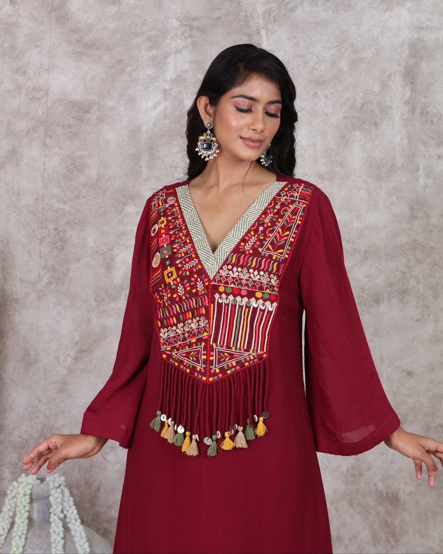 Maroon A Line Kurti Set